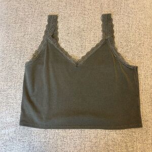 Lace Trim Olive Green Tank Top-American Eagle-size XL